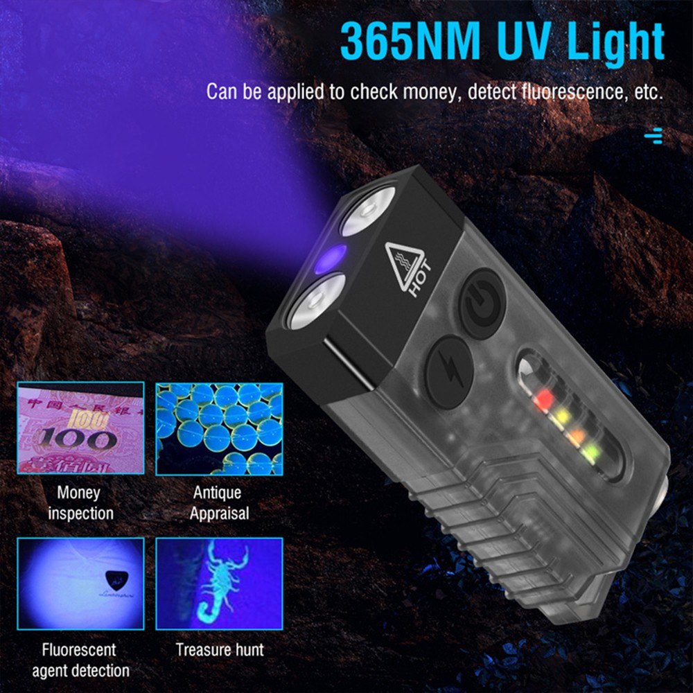 Portable UV LED Keychain Flashlight with Magnetic Base, Multi-Mode & Beeping Alarm