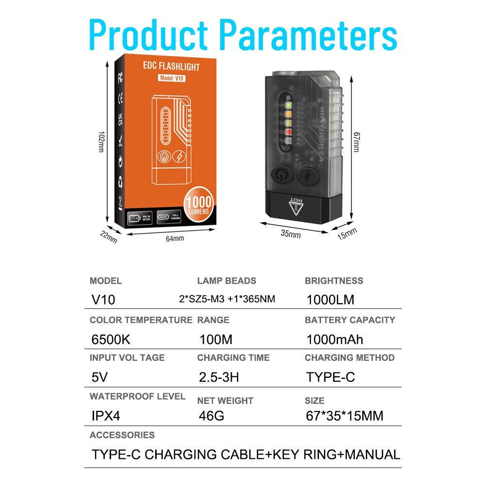 Portable UV LED Keychain Flashlight with Magnetic Base, Multi-Mode & Beeping Alarm