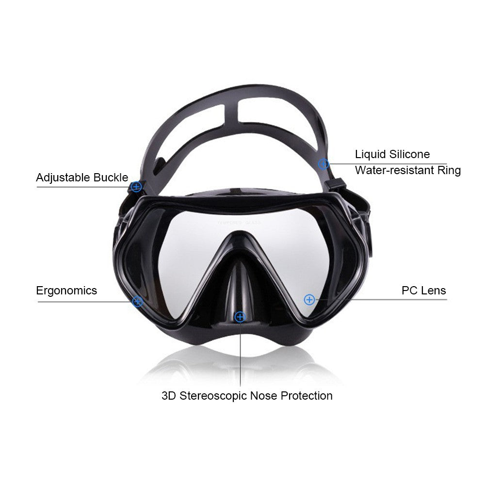 Three-Window Diving Mask Set with Full Dry Snorkel and Adjustable Fins for Men & Women
