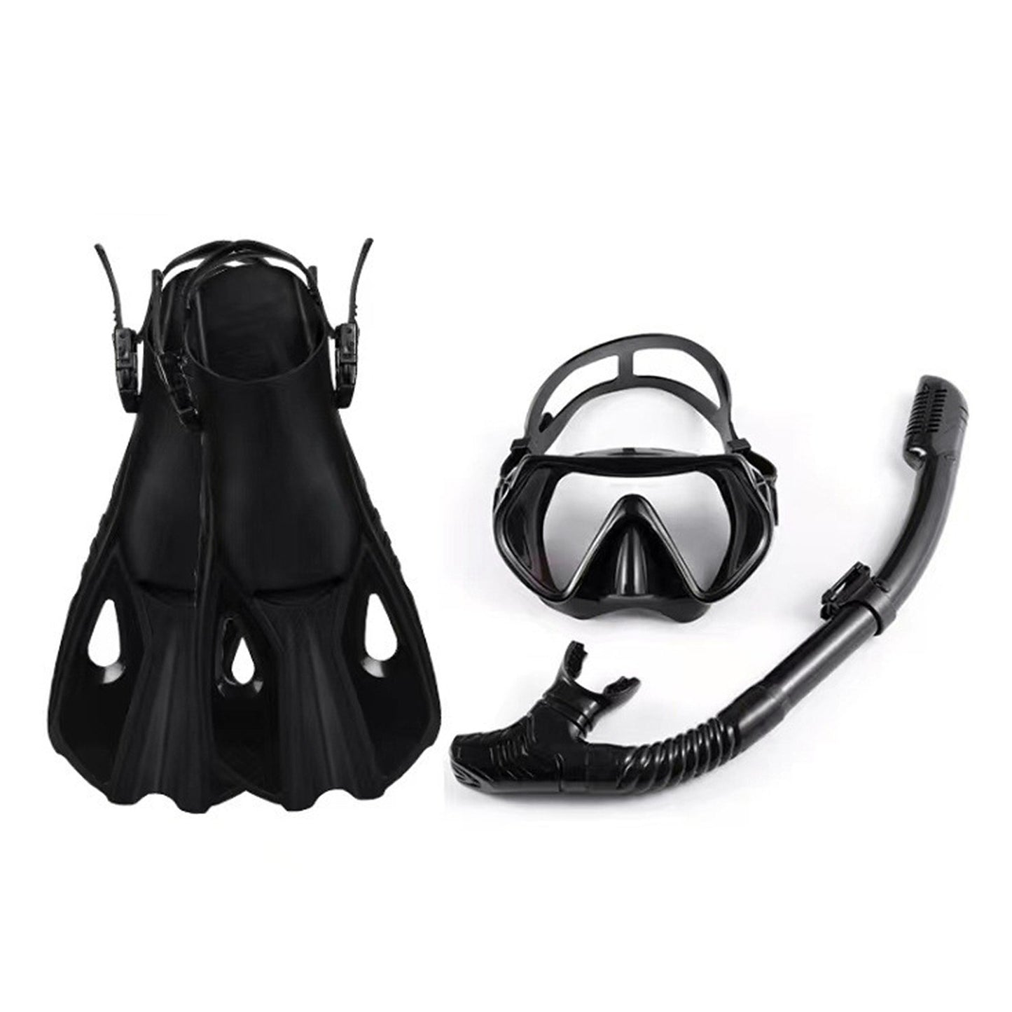 Three-Window Diving Mask Set with Full Dry Snorkel and Adjustable Fins for Men & Women