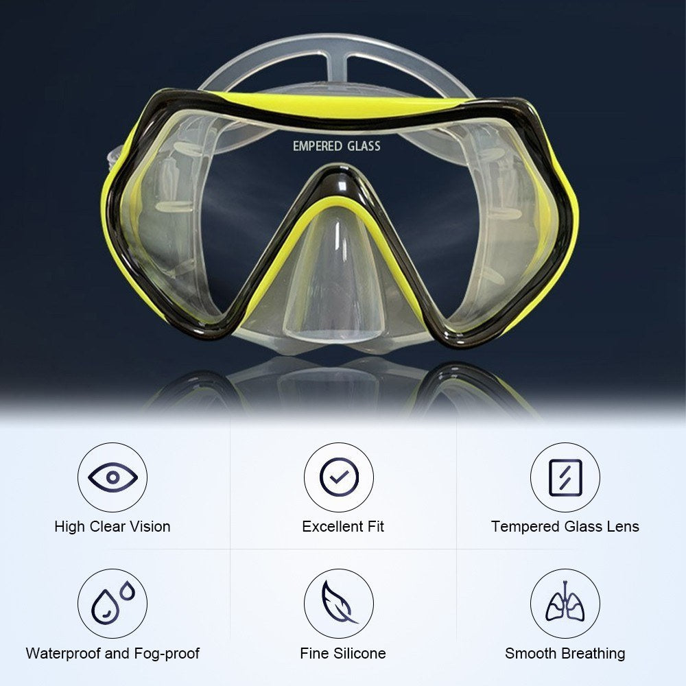 Three-Window Diving Mask Set with Full Dry Snorkel and Adjustable Fins for Men & Women