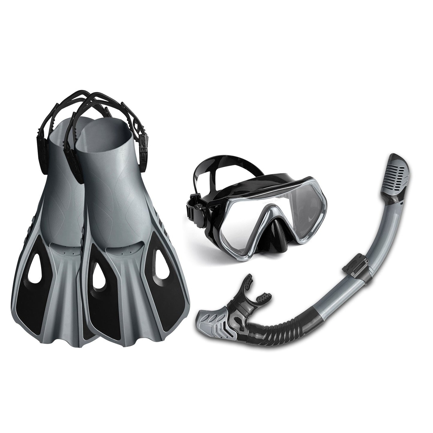 Three-Window Diving Mask Set with Full Dry Snorkel and Adjustable Fins for Men & Women