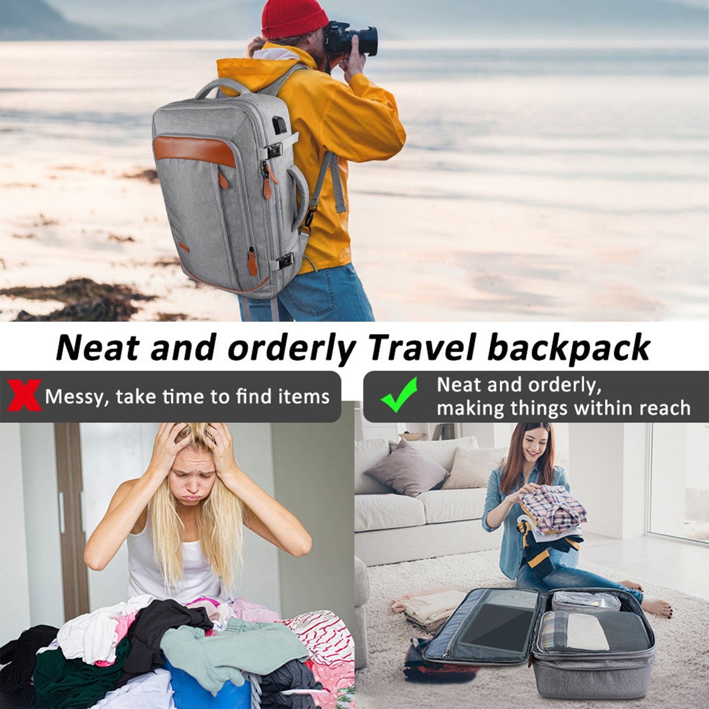 4-Piece Carry-On Travel Backpack Set for Laptops - Perfect for Men & Women