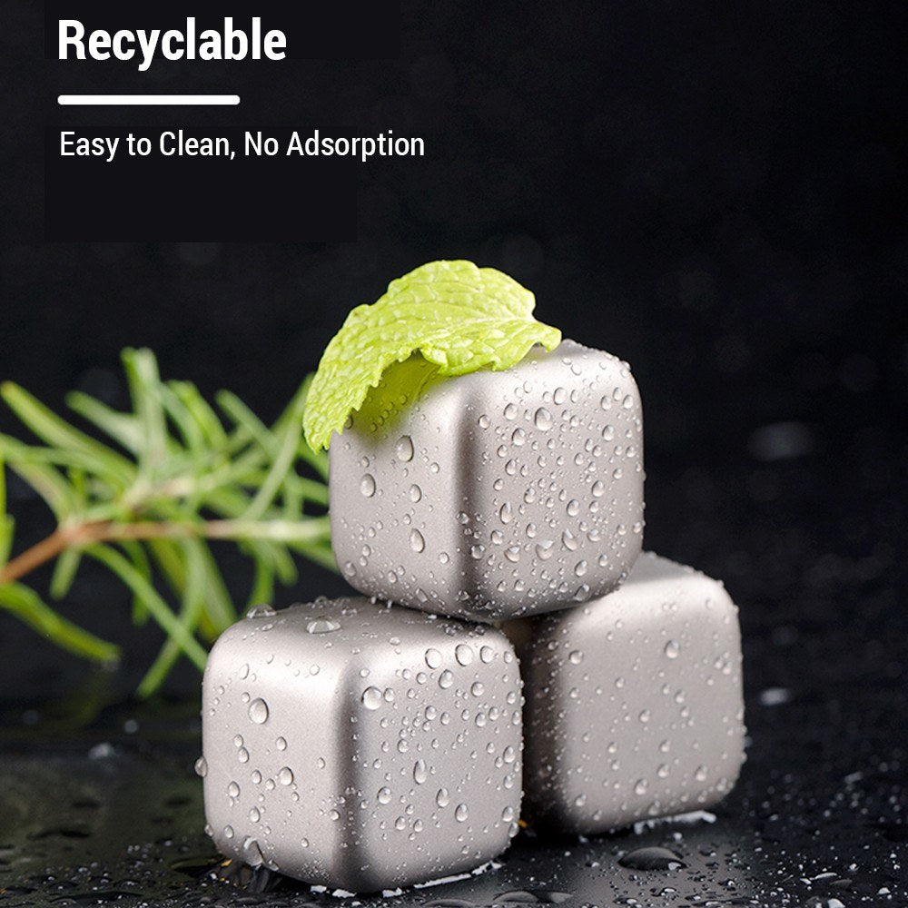 Titanium Whiskey Stones Set - Reusable Non-Melting Chilling Rocks for Whiskey & Drinks