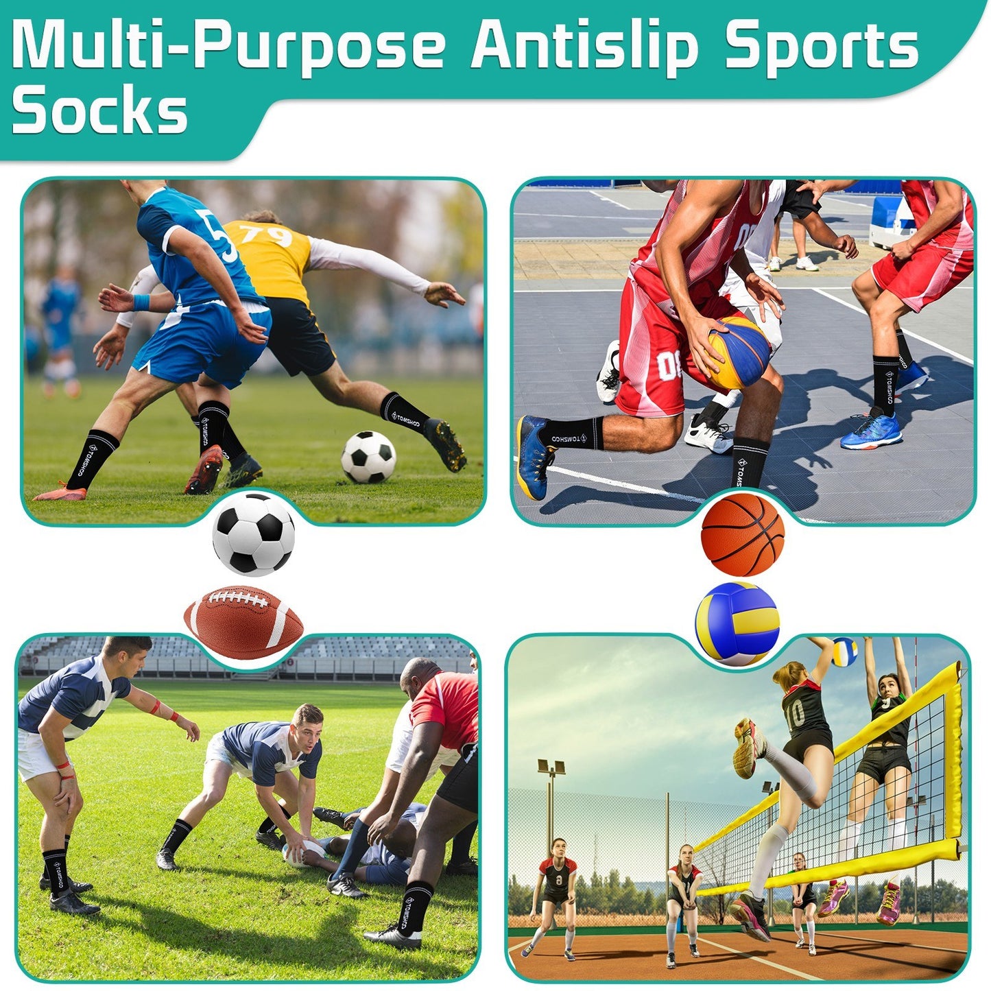 6 Pairs TOMSHOO Anti-Slip Sports Socks for Men & Women – Ideal for Football, Hiking, Running, Basketball, Trampolining, Cycling & Daily Use
