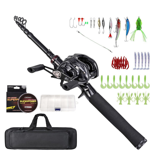 Portable Telescopic Fishing Rod & Reel Combo Set - 180cm/210cm with Spinning Reels, Bait & Hook Accessories, Saltwater Tackle Bag & Case - Left-Handed