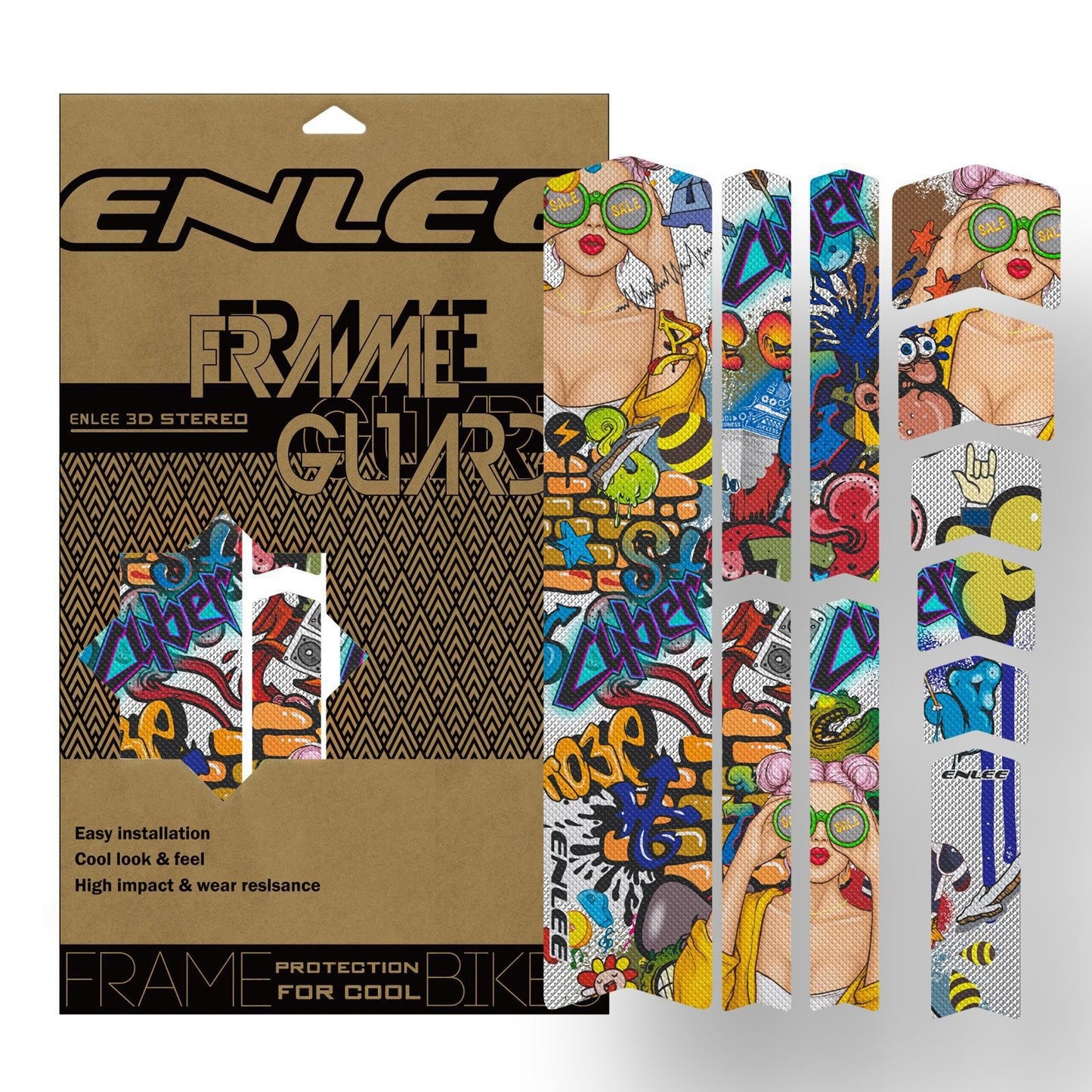 ENLEE 3D PVC Bike Frame Protector - High-Quality, Lightweight, DIY Decoration for Mountain & Road Bikes