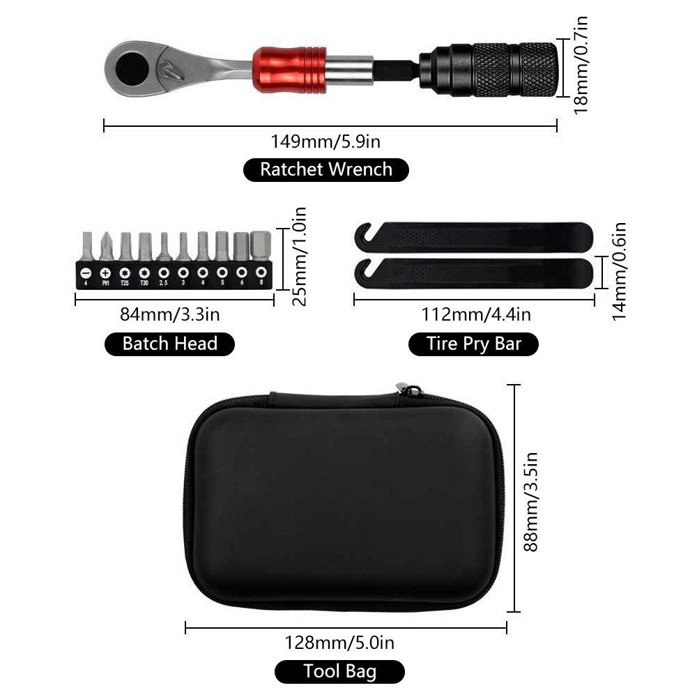 Compact Bike Repair Tool Kit with Ratchet Wrenches - Lightweight & Multi-Functional Bicycle Maintenance Tool Set