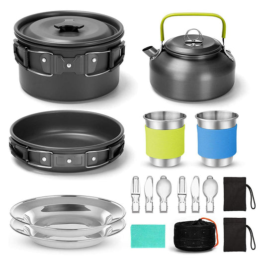 Compact 2-Person Camping Cookware Set for Hiking, Picnics, and Outdoor Cooking