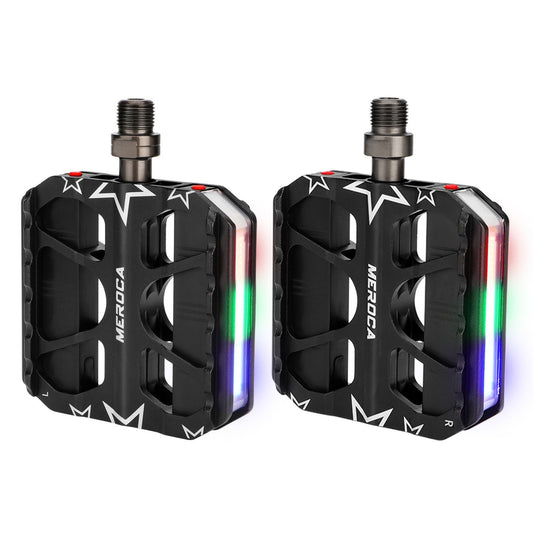 MEROCA Lightweight Aluminum MTB Flat Pedals with Safety Warning for Mountain, Road & Folding Bikes