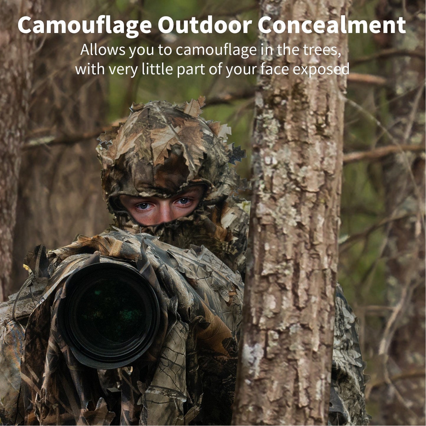 Breathable Ghillie Camouflage Leaf Hat with Mosquito Net - One Size Fits All, Green Spring & Yellow Autumn Options