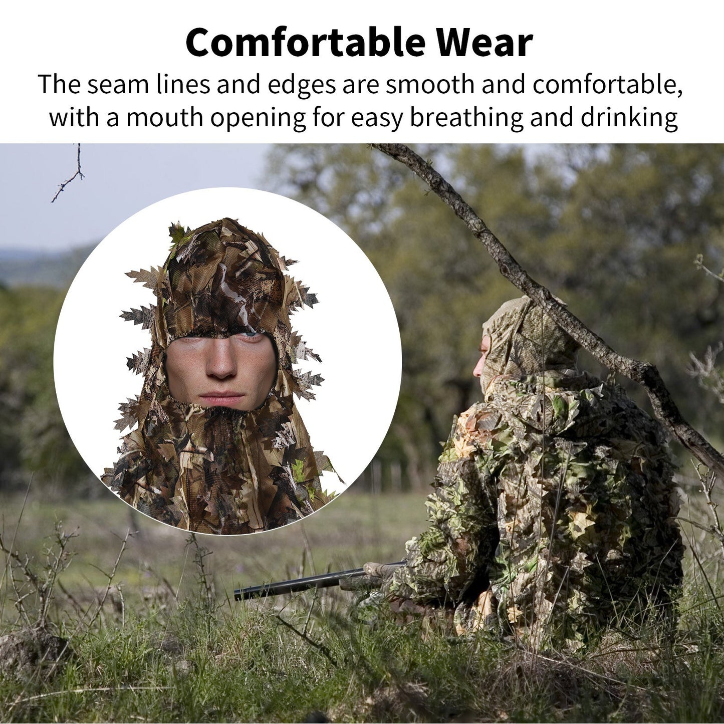 Breathable Ghillie Camouflage Leaf Hat with Mosquito Net - One Size Fits All, Green Spring & Yellow Autumn Options