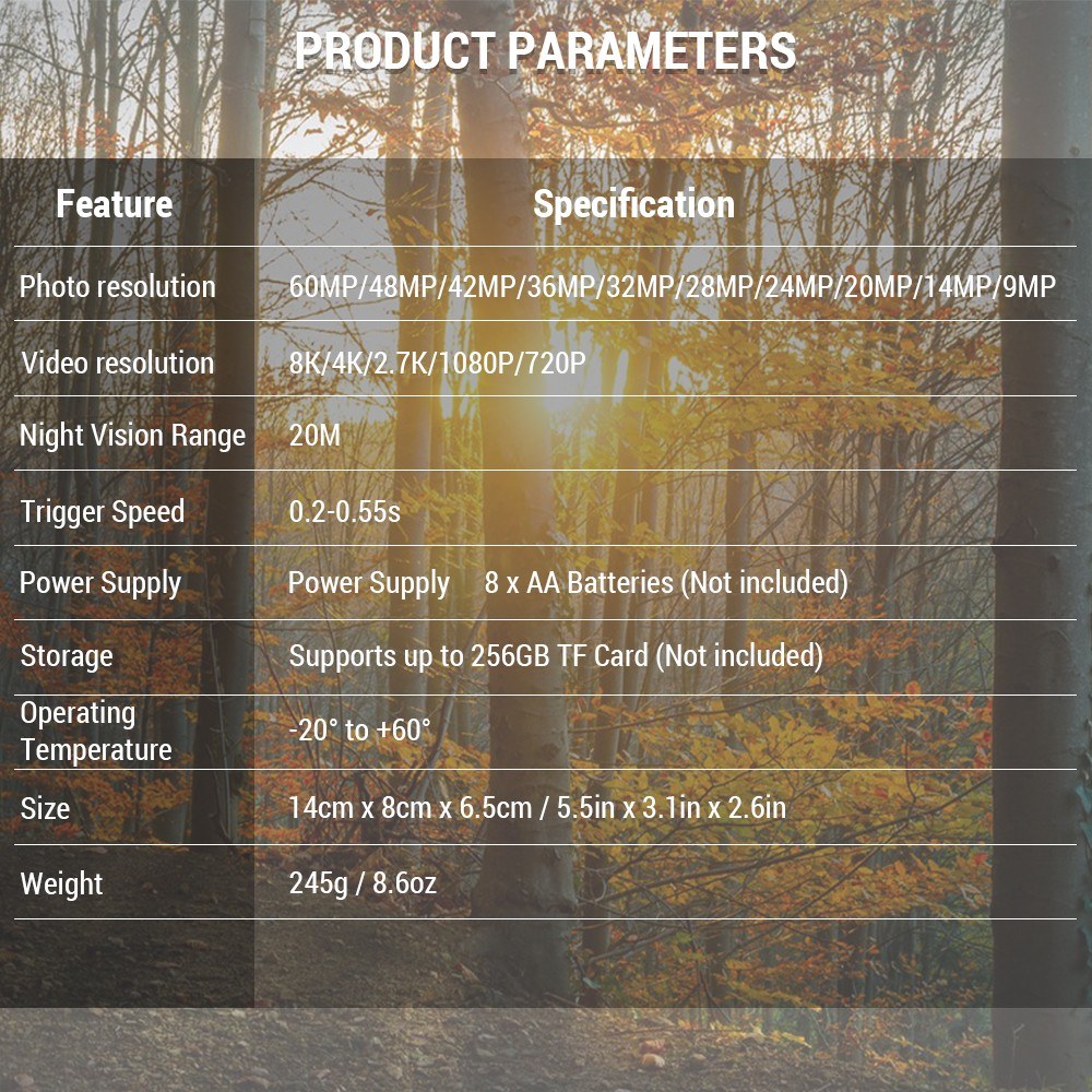 8K Trail Cam 60MP Photos | Night Vision Motion Sensor | Waterproof Wildlife Camera for Hunting & Home Security | 4G EU Version with SIM & Antenna