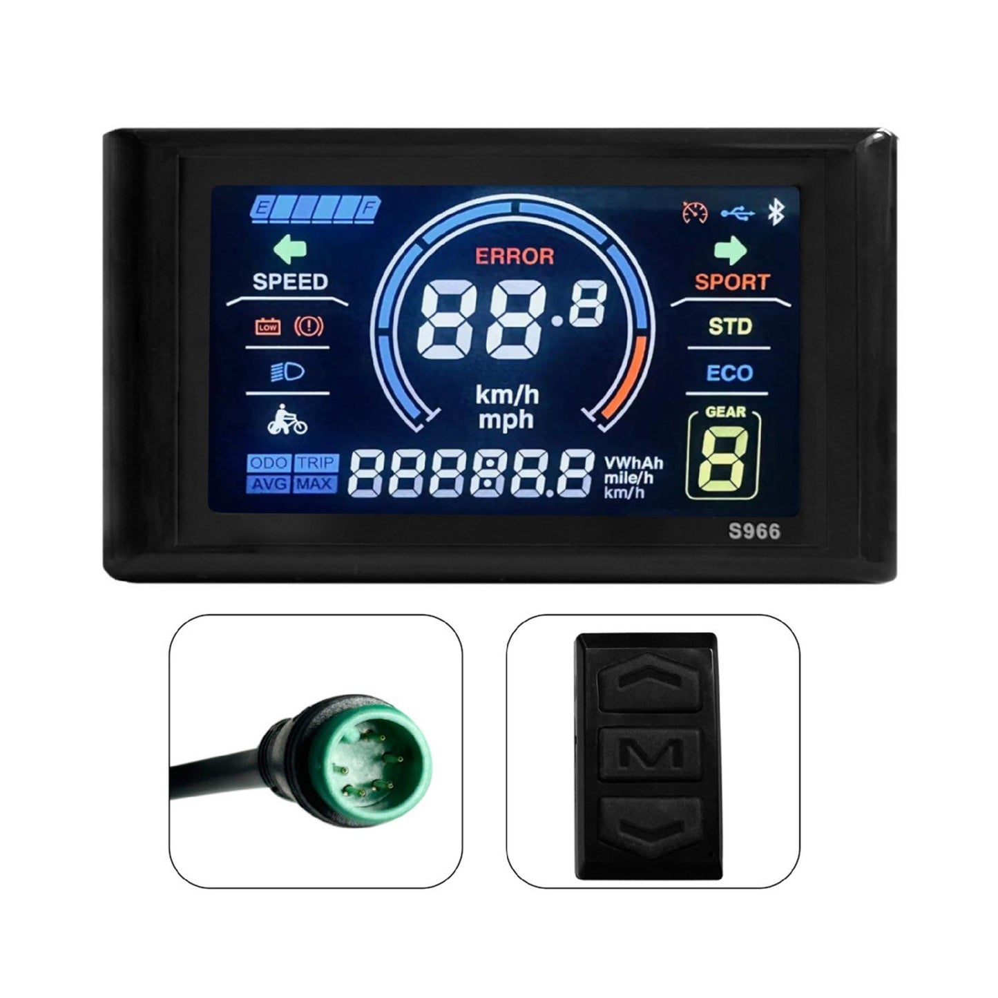 Smart Color LCD Display Panel for Ebike (24-72V, 5-Pin, Waterproof, No. 2 Protocol Controller Compatible) (Copy)