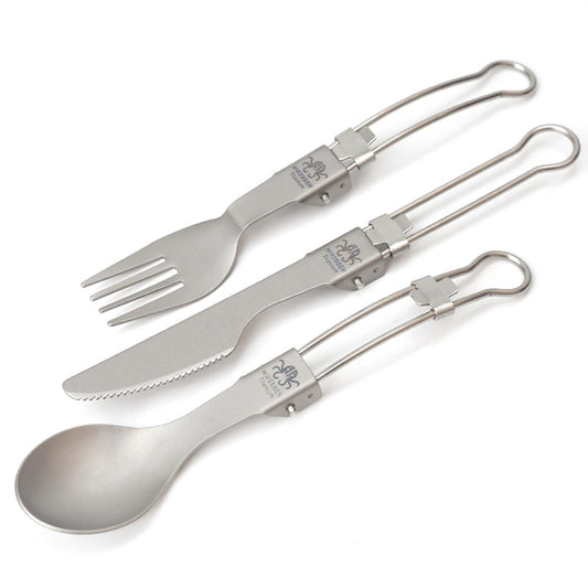 HWZBBEN Titanium Folding Cutlery Set: Spoon, Fork & Knife for Outdoor Camping & Hiking