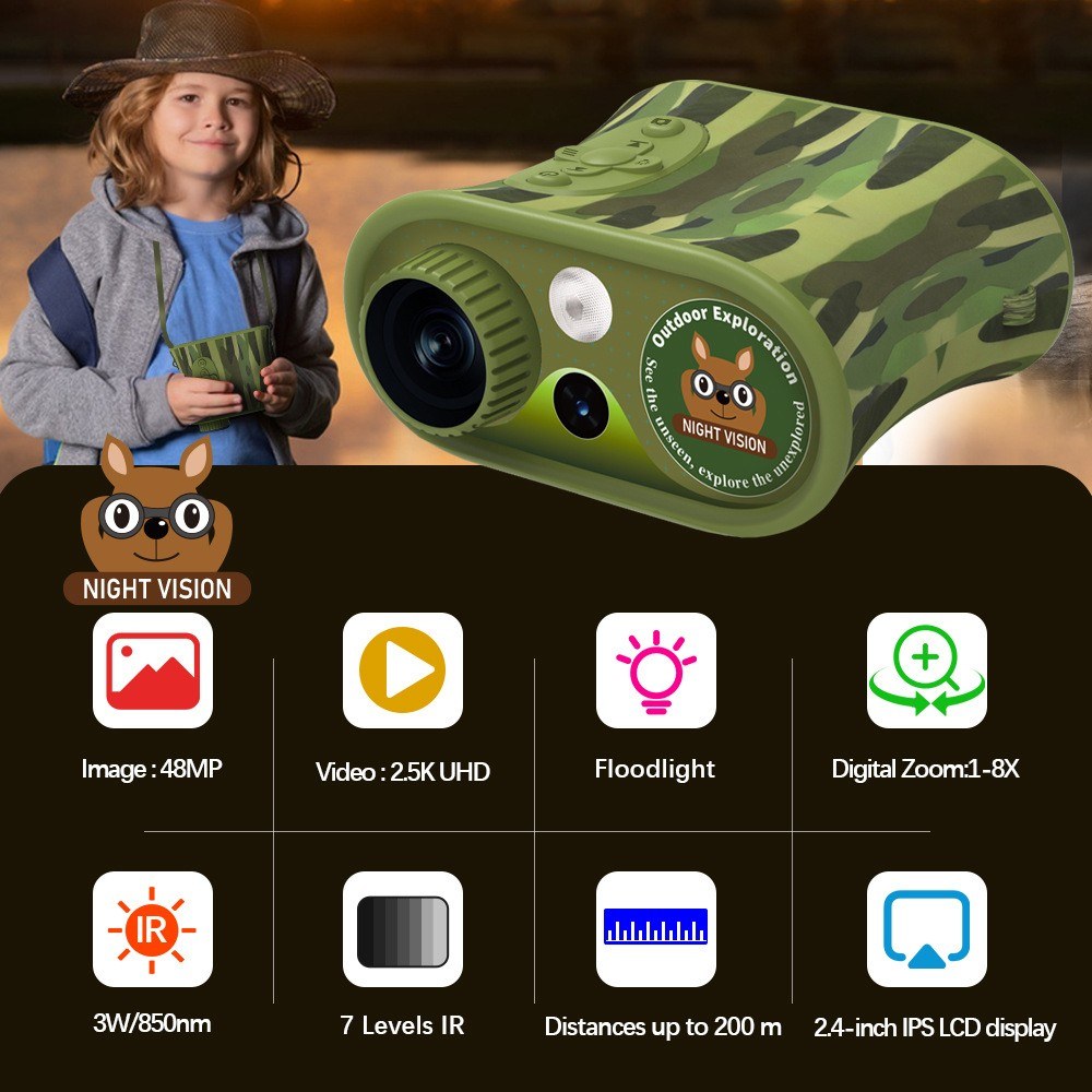 Kids Digital Night Vision Binoculars with 2.4” Display & 8X Zoom