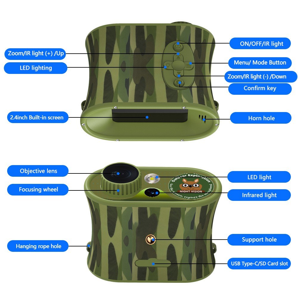 Kids Digital Night Vision Binoculars with 2.4” Display & 8X Zoom