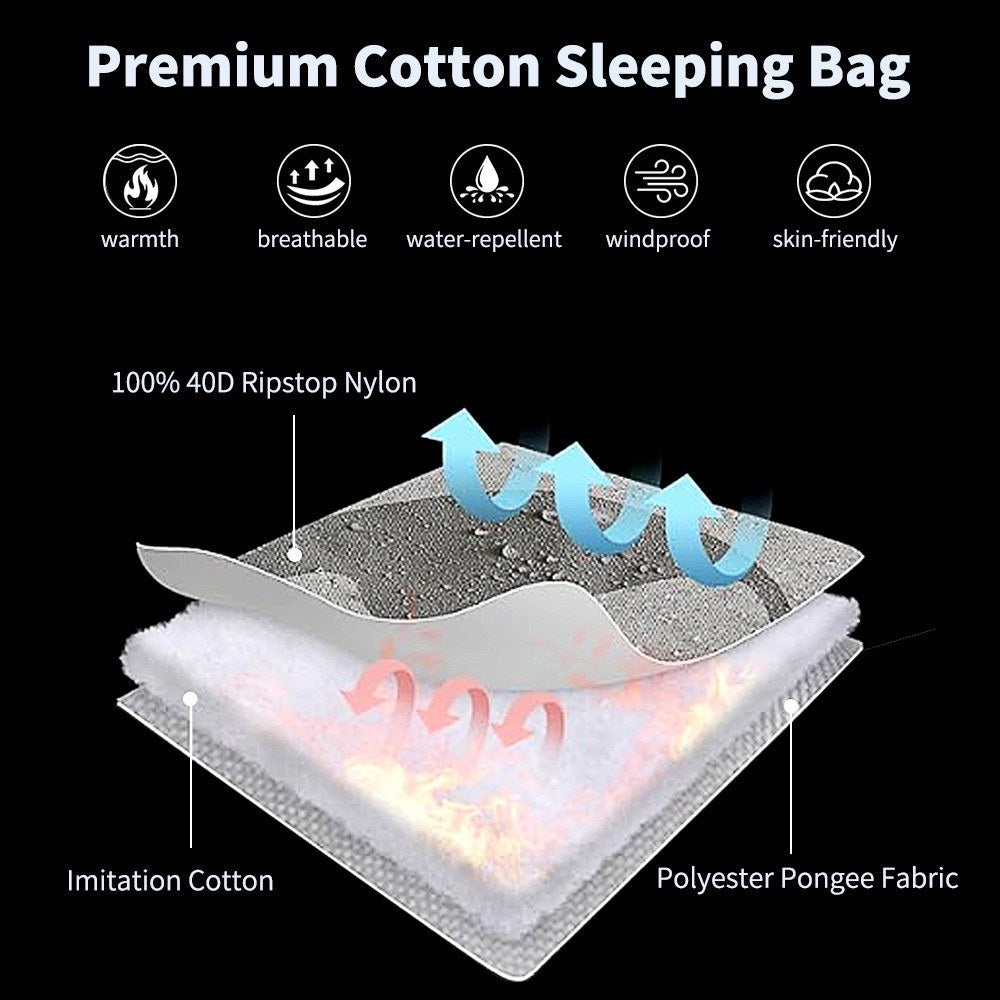 Kamperbox 3-Season Cotton Sleeping Bag: Breathable, Water-Repellent, Windproof, Lightweight & Portable for Adults