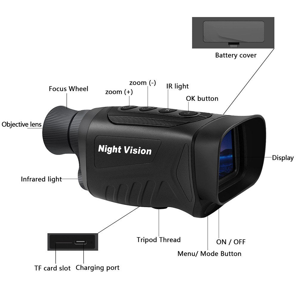 2.5K Video Night Vision Monocular - 40MP Photo, 8X Zoom, 350m Range, Infrared Digital Scope Camera
