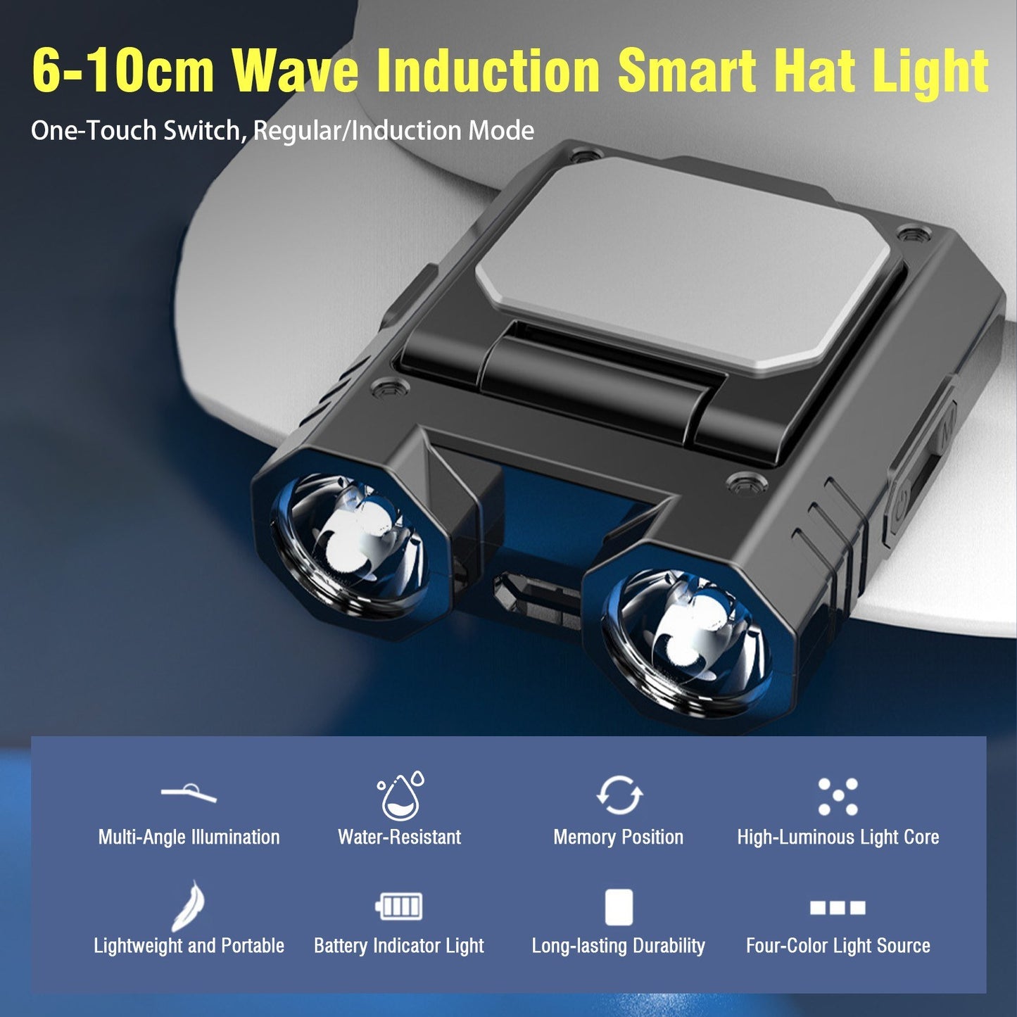 Intelligent Rechargeable LED Headlamp with Hat Clip & Type-C Power Bank - Adjustable Brightness & Induction Mode