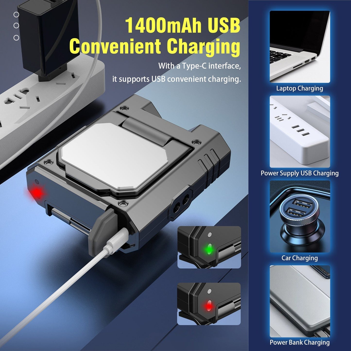 Intelligent Rechargeable LED Headlamp with Hat Clip & Type-C Power Bank - Adjustable Brightness & Induction Mode