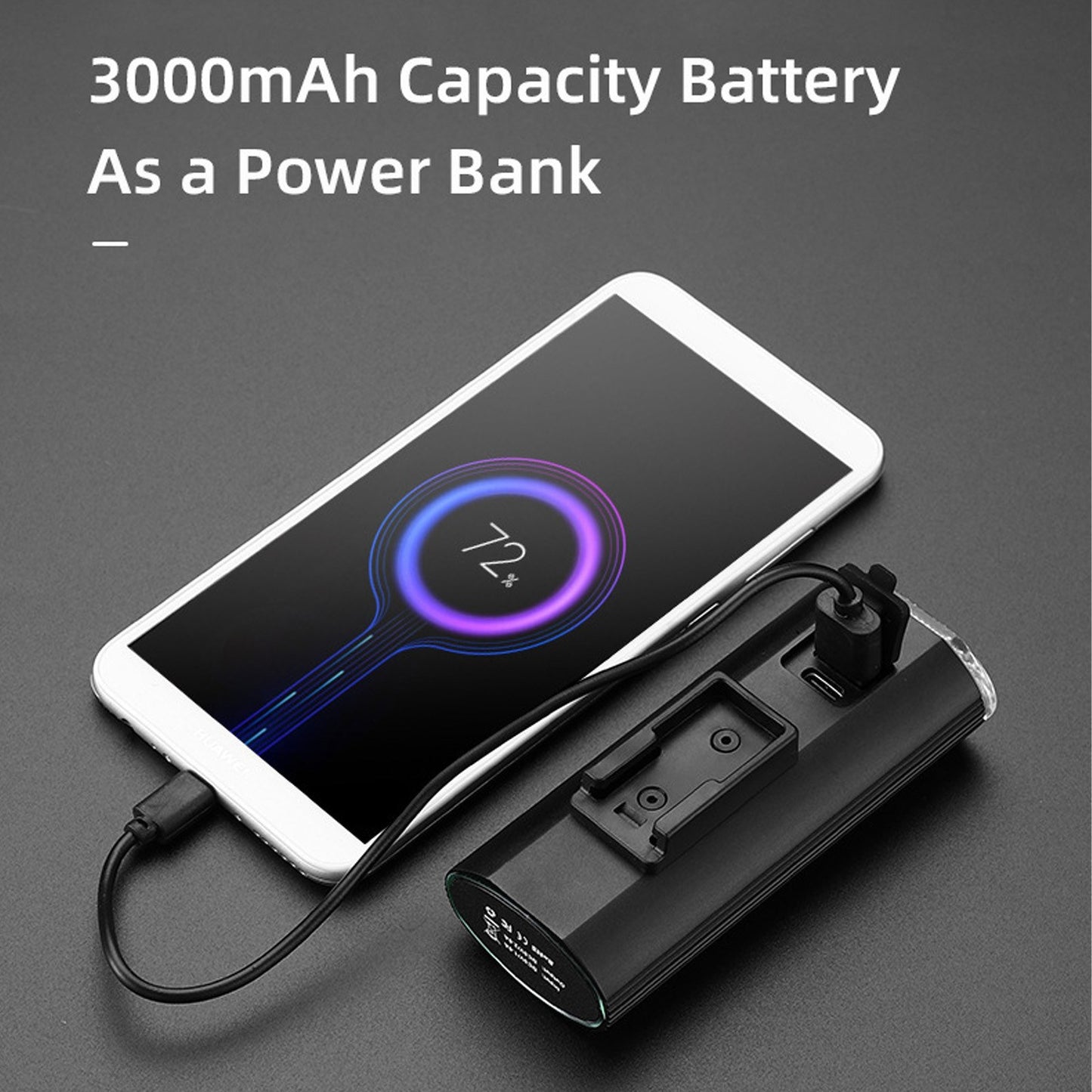 Rechargeable LED Bike Headlight - USB Charging, Water-Resistant, 3000mAh Power Bank with Adjustable Mount