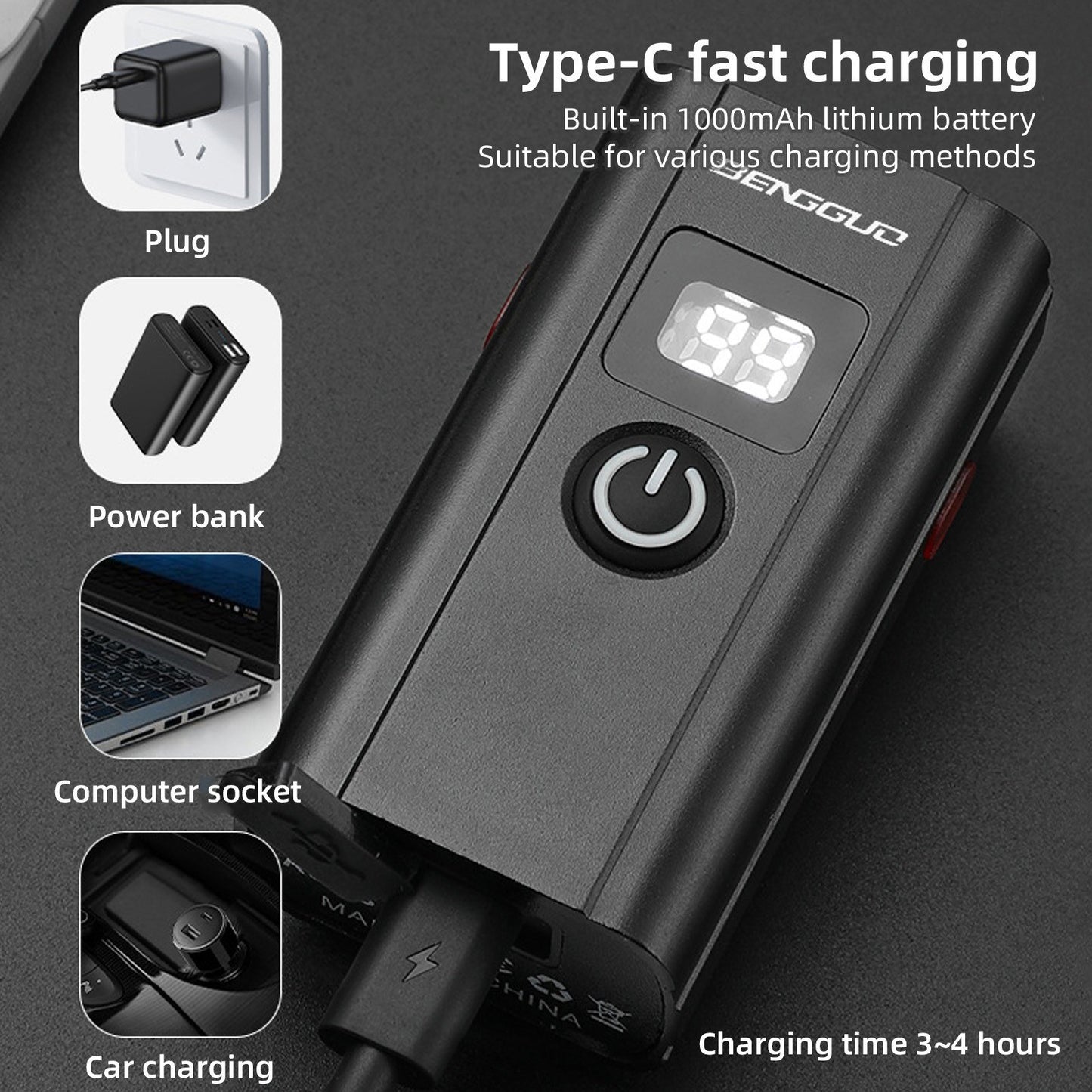 Rechargeable Waterproof Aluminum Alloy Bike Headlight - BENGGUO Bicycle Front Light