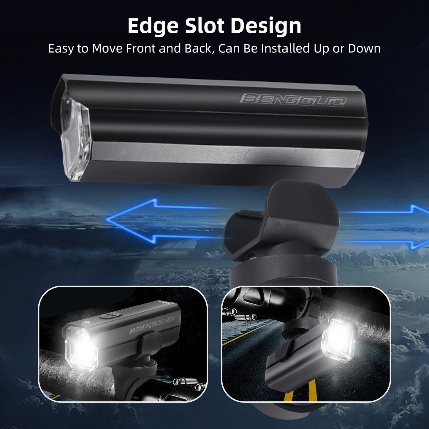 BENGGUO Rechargeable Waterproof LED Bike Headlight, USB-C Charging, 6 Modes, High-Clearance for Night Riding