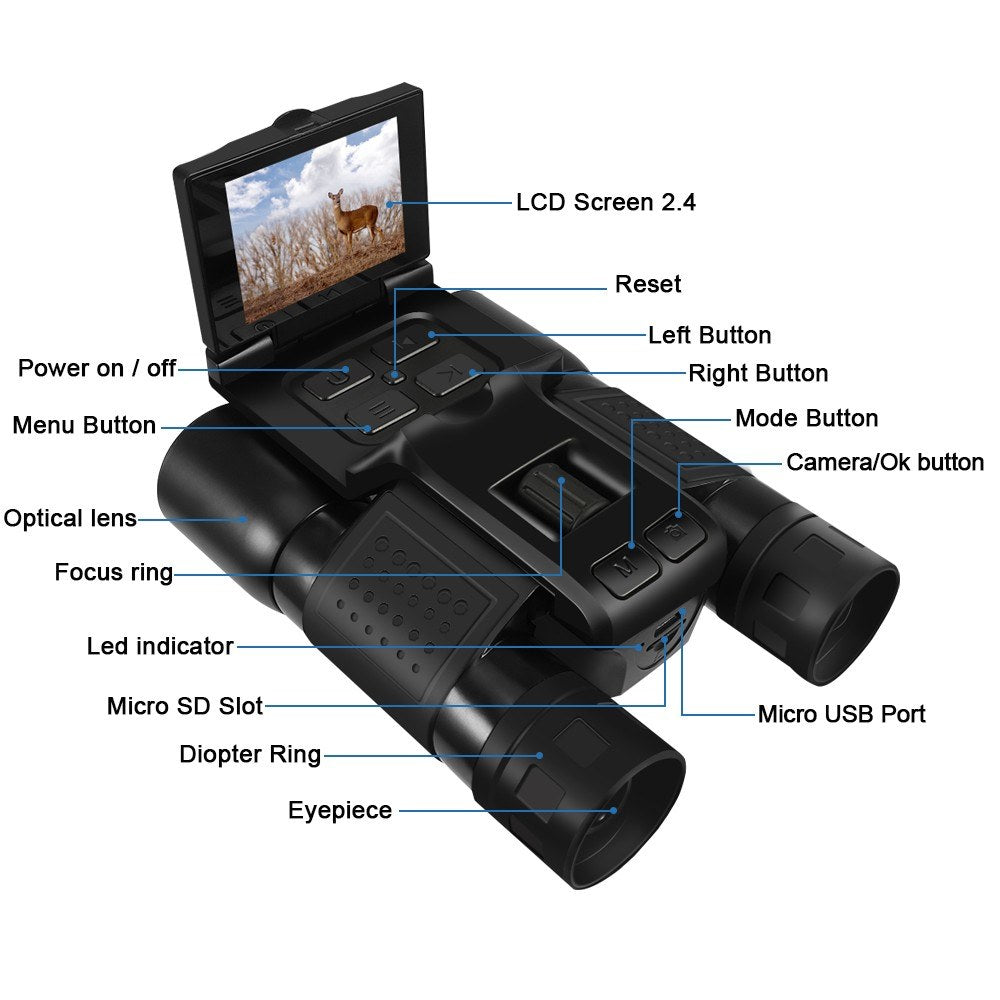8X Zoom Digital Binoculars with 2.4-Inch LCD Camera for Bird Watching