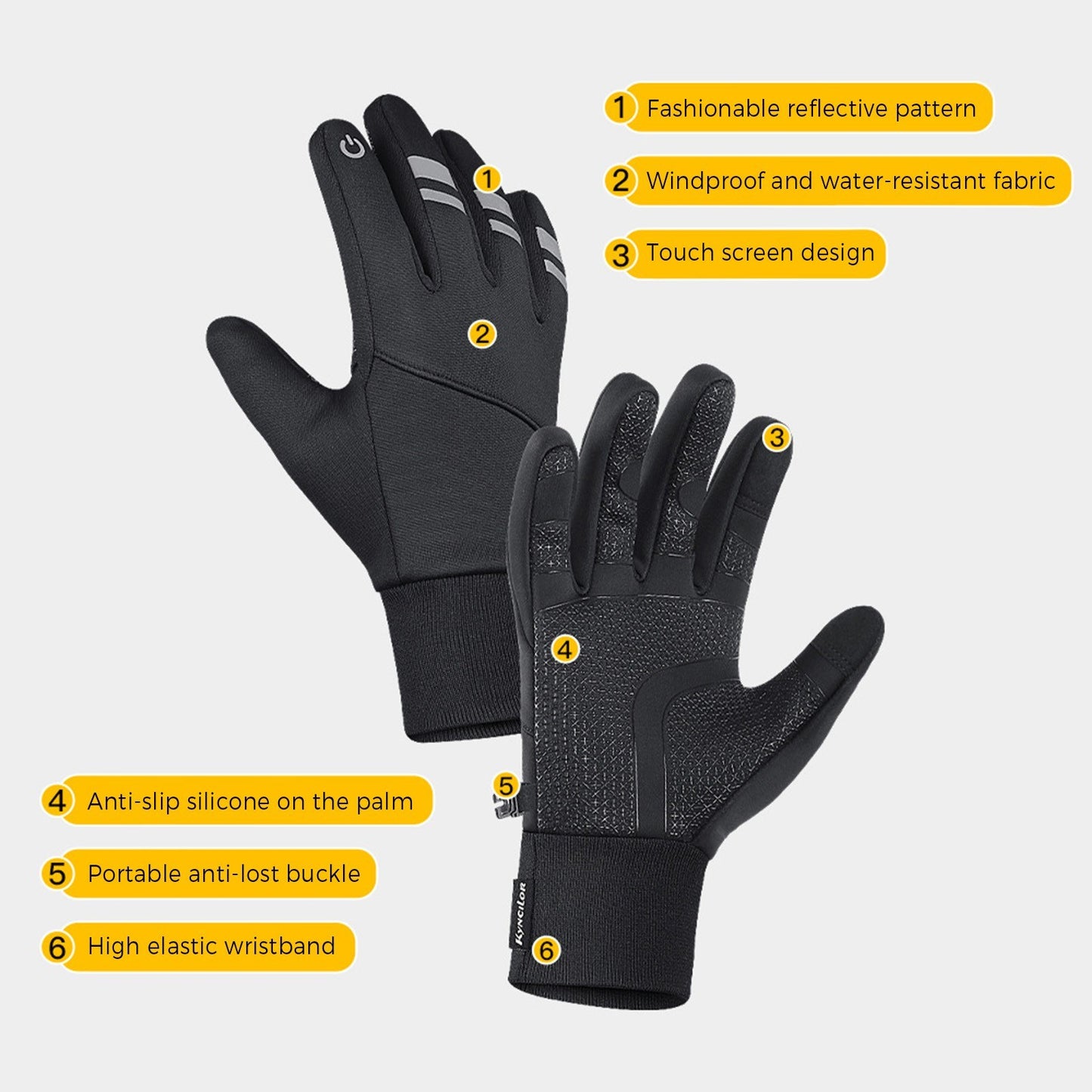 KYNCILOR Waterproof Winter Cycling Gloves - Touchscreen, Windproof, Reflective for Ski & Riding