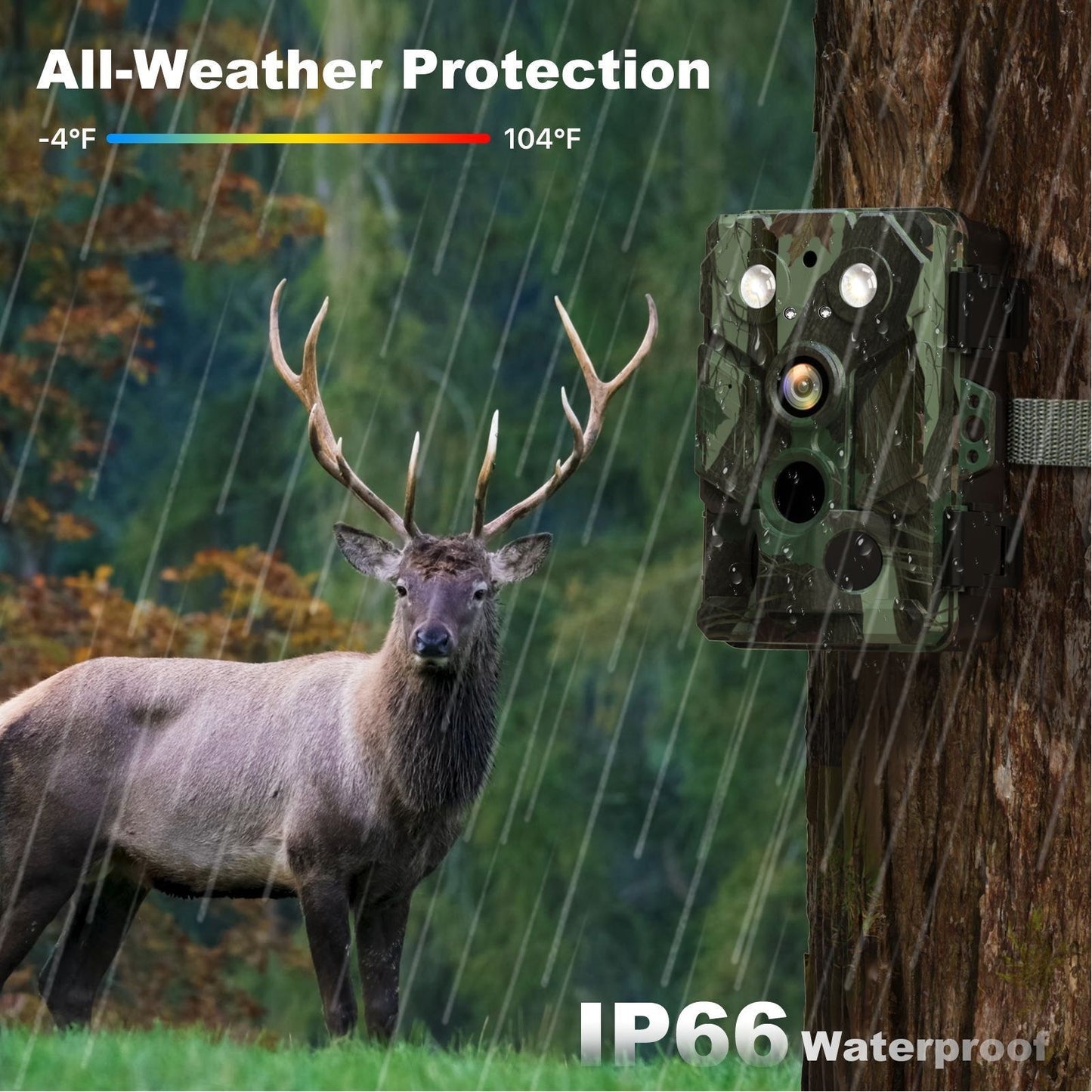 32MP Wildlife Trail Camera with Motion Activation, 1080p Video, Infrared, IP66 Waterproof, WiFi APP Control, PIR Sensor
