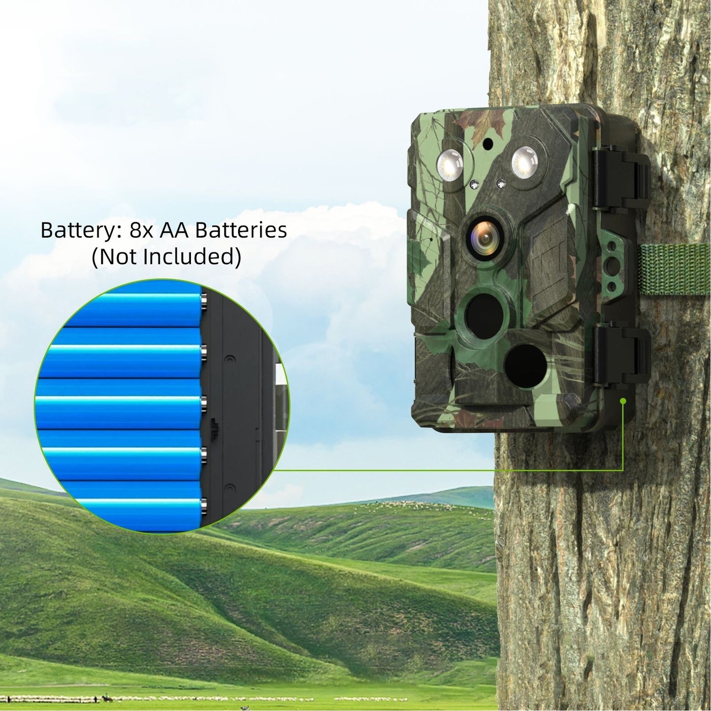 32MP Wildlife Trail Camera with Motion Activation, 1080p Video, Infrared, IP66 Waterproof, WiFi APP Control, PIR Sensor