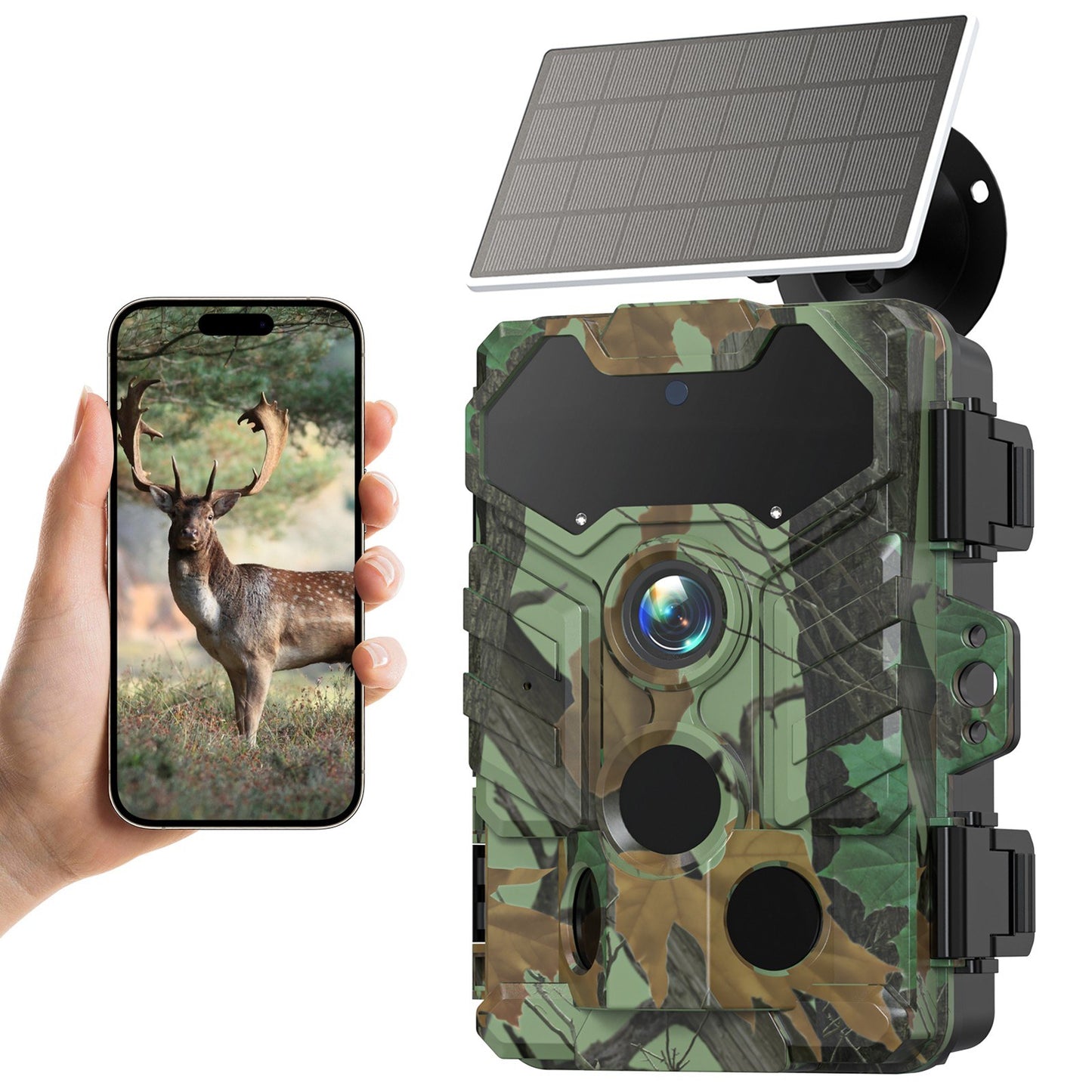32MP Wireless Solar Trail Camera - Outdoor Wildlife & Hunting, Infrared Night Vision, WiFi, IP66 Waterproof