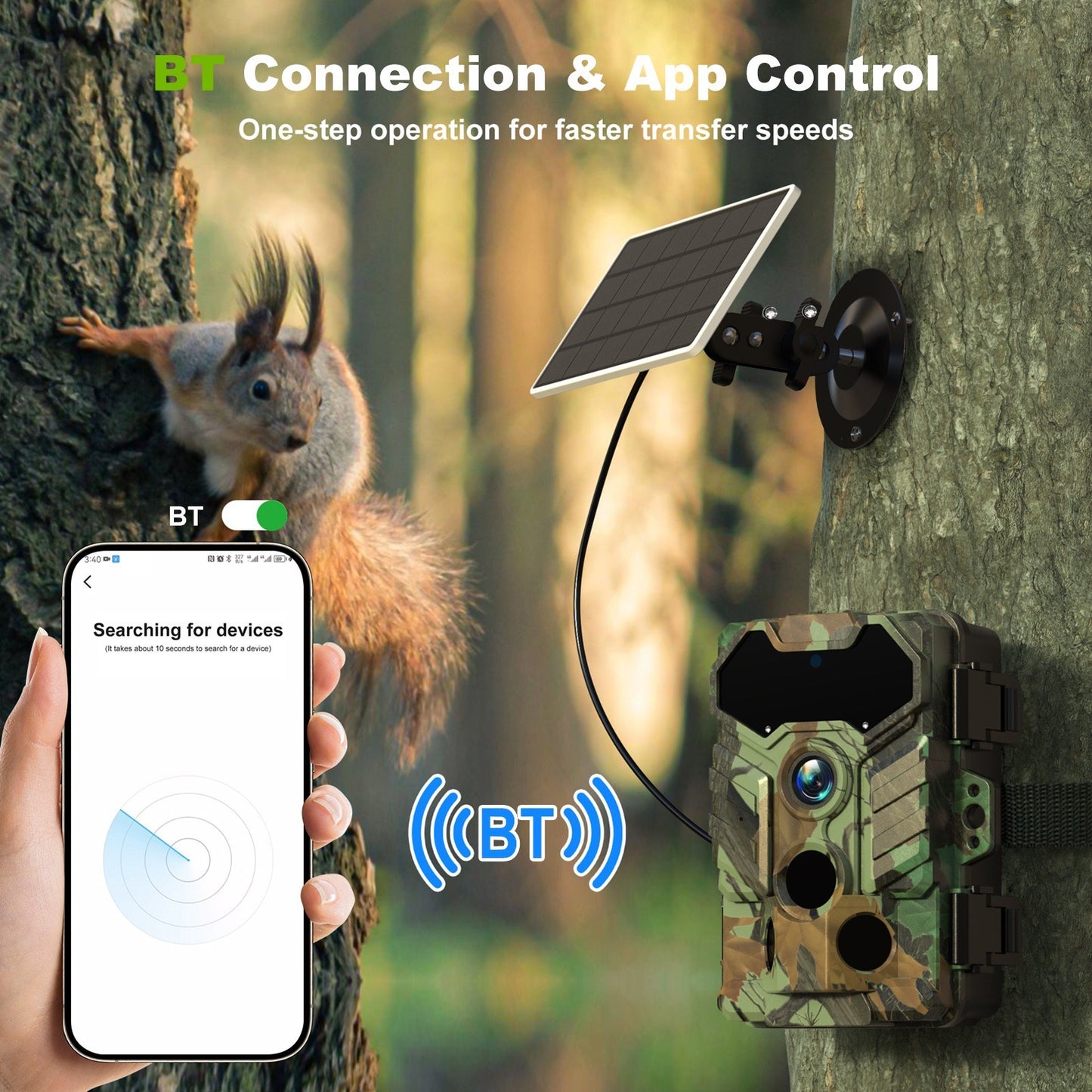 32MP Wireless Solar Trail Camera - Outdoor Wildlife & Hunting, Infrared Night Vision, WiFi, IP66 Waterproof