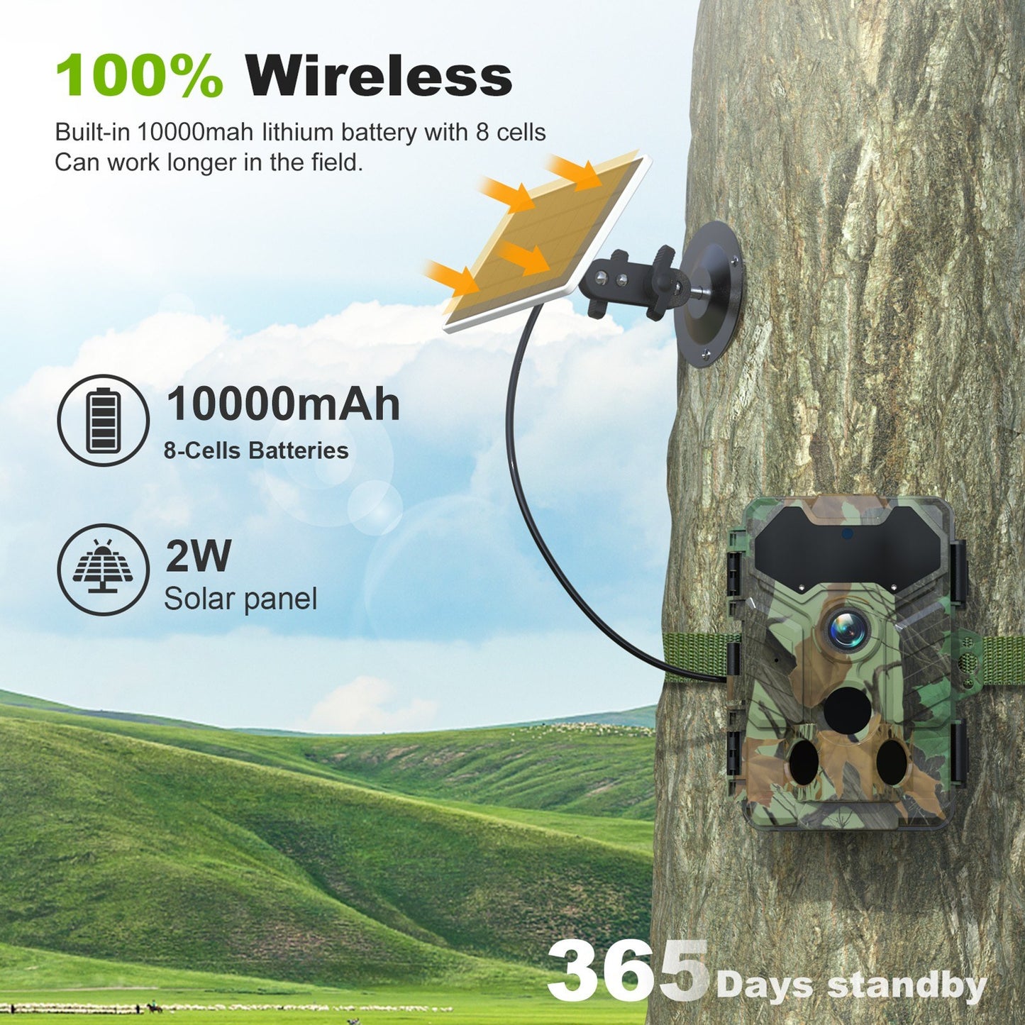 32MP Wireless Solar Trail Camera - Outdoor Wildlife & Hunting, Infrared Night Vision, WiFi, IP66 Waterproof