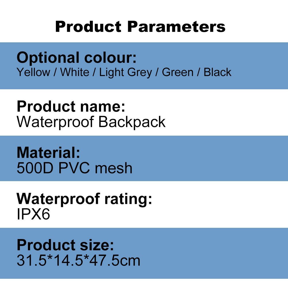 IPX6 Waterproof 30L Backpack - Durable 500D PVC for River Tracing, Surfing, and Outdoor Adventures - Ideal for Boating, Fishing, Climbing