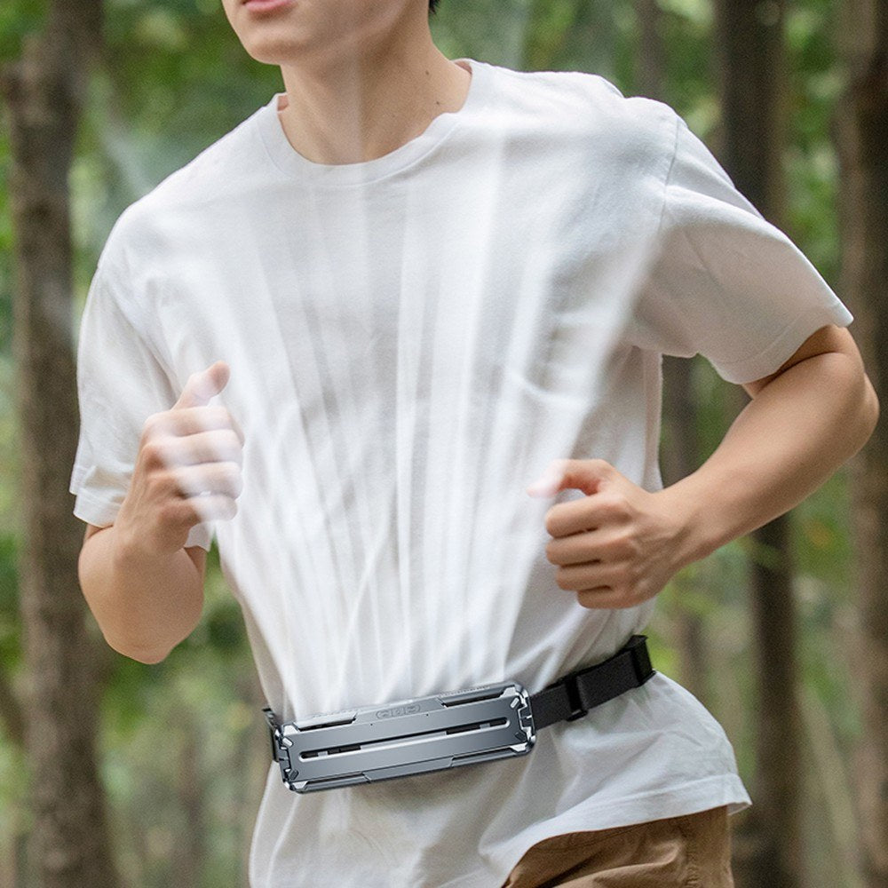 USB Rechargeable Portable Waist Fan with Ice Compress Belt - 3-Speed Cooling for Outdoor Activities
