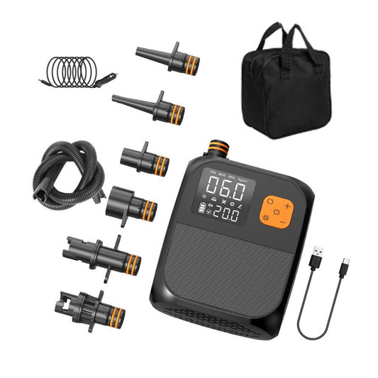 25PSI Electric Paddle Board Pump: High Pressure Compressor with Power Bank, 6 Nozzles & LED Light for Inflatable Boats & Air Mattresses