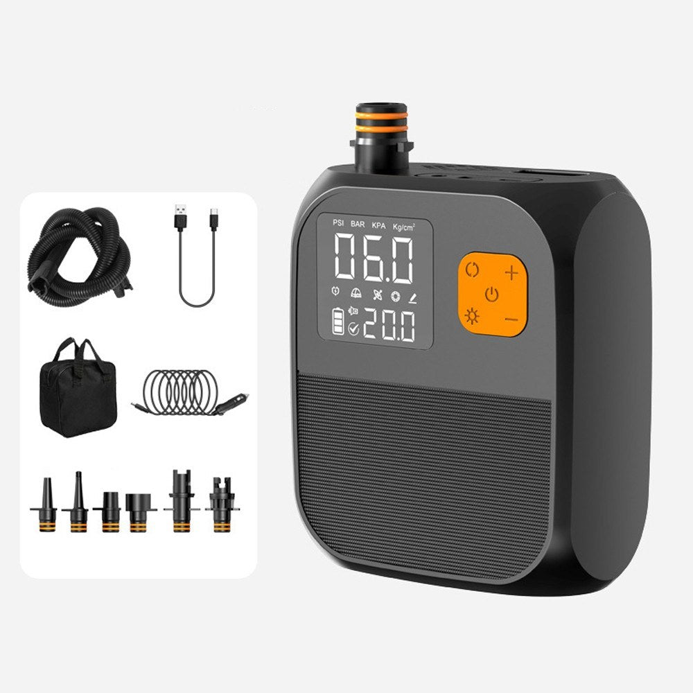 25PSI Electric Paddle Board Pump: High Pressure Compressor with Power Bank, 6 Nozzles & LED Light for Inflatable Boats & Air Mattresses