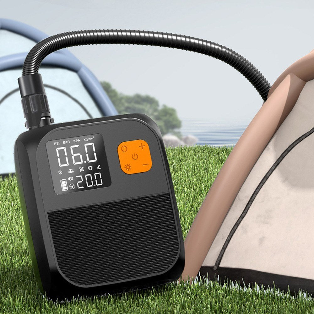 25PSI Electric Paddle Board Pump: High Pressure Compressor with Power Bank, 6 Nozzles & LED Light for Inflatable Boats & Air Mattresses