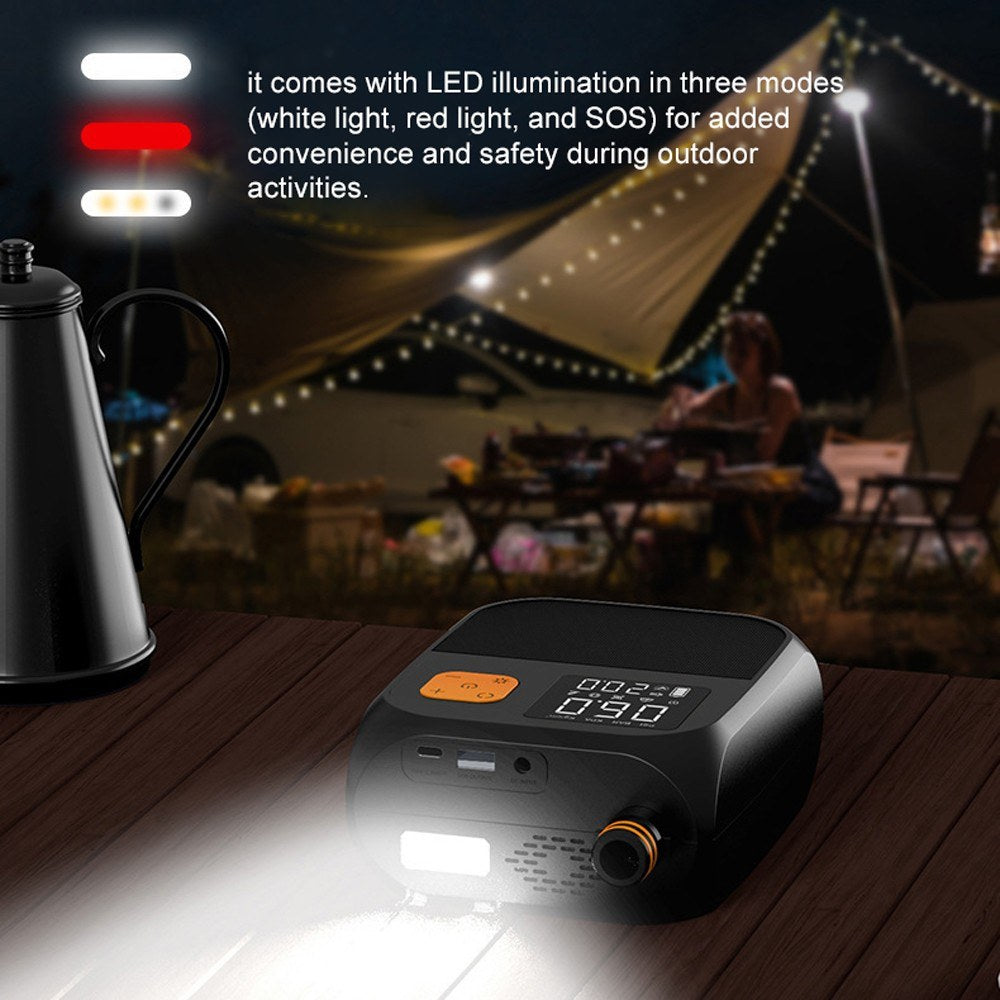 25PSI Electric Paddle Board Pump: High Pressure Compressor with Power Bank, 6 Nozzles & LED Light for Inflatable Boats & Air Mattresses
