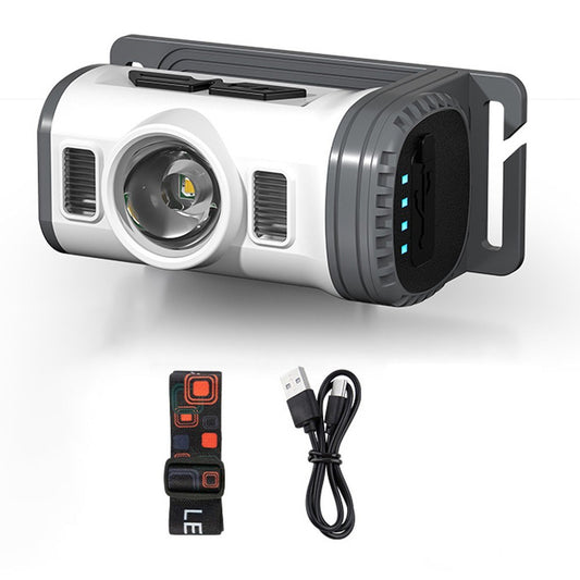 Rechargeable LED Headlamp Flashlight with Red/Blue Warning, Motion Sensor, and 8 Modes - Clip-on Cap Light for Camping, Hiking, Fishing, Running