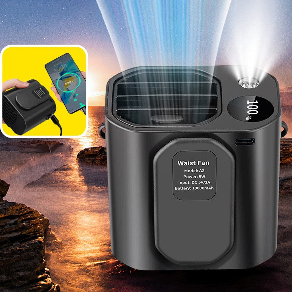 3-in-1 Rechargeable Waist, Neck & Desktop Fan with 3 Speeds, LED Light & 10000mAh Power Bank for Outdoor Work & Adventures
