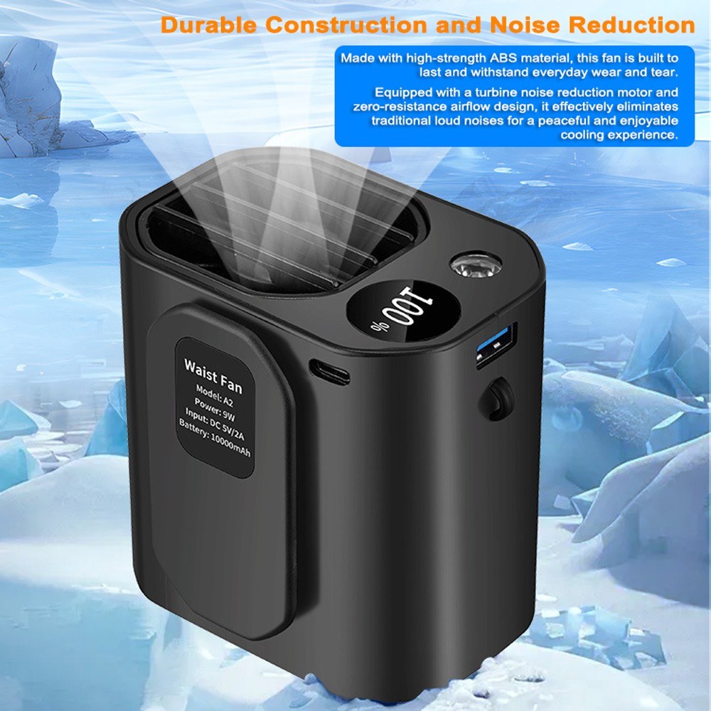 3-in-1 Rechargeable Waist, Neck & Desktop Fan with 3 Speeds, LED Light & 10000mAh Power Bank for Outdoor Work & Adventures