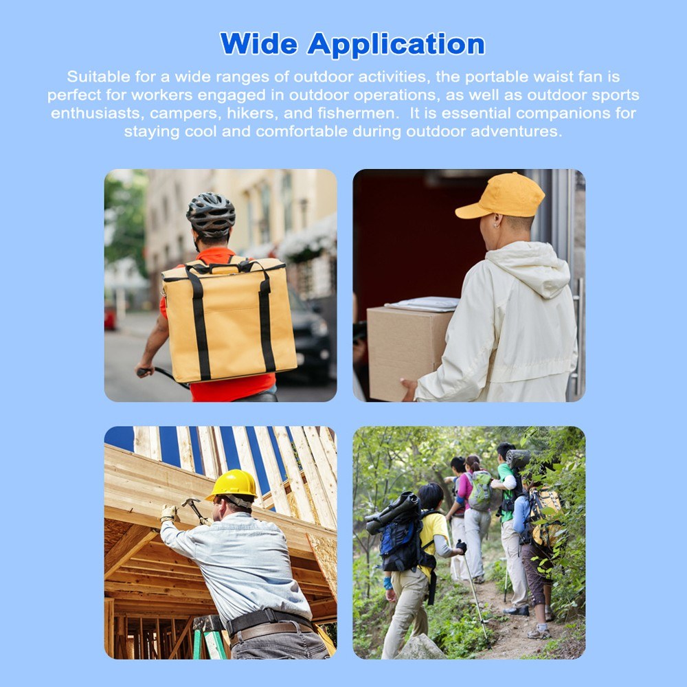 Rechargeable Wearable Waist Fan with 3-Level Speeds for Outdoor Activities