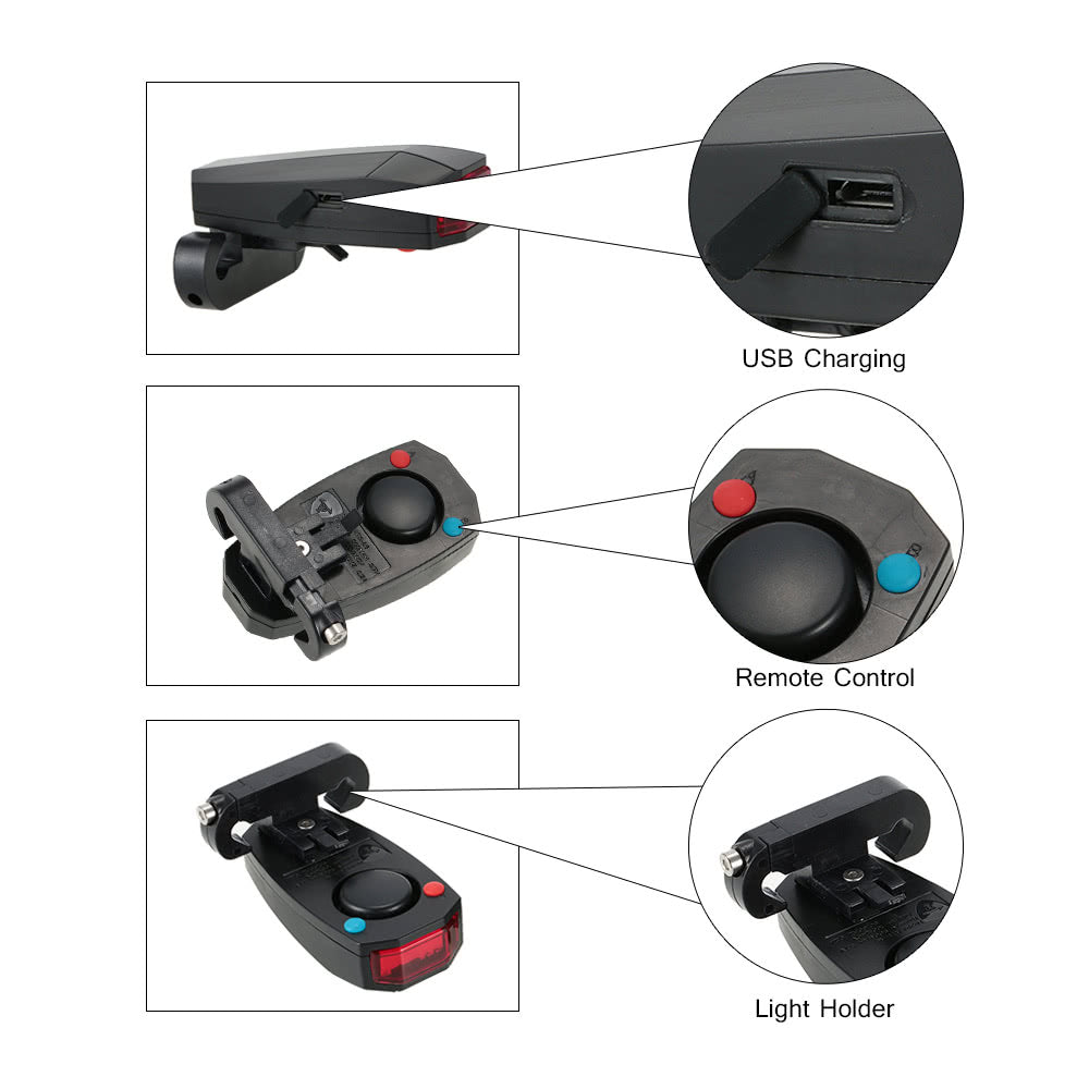 Intelligent Anti-Theft Bike Taillight: LED Alarm & Strobe with Wireless Remote, USB Rechargeable Electric Bell for MTB Cycling