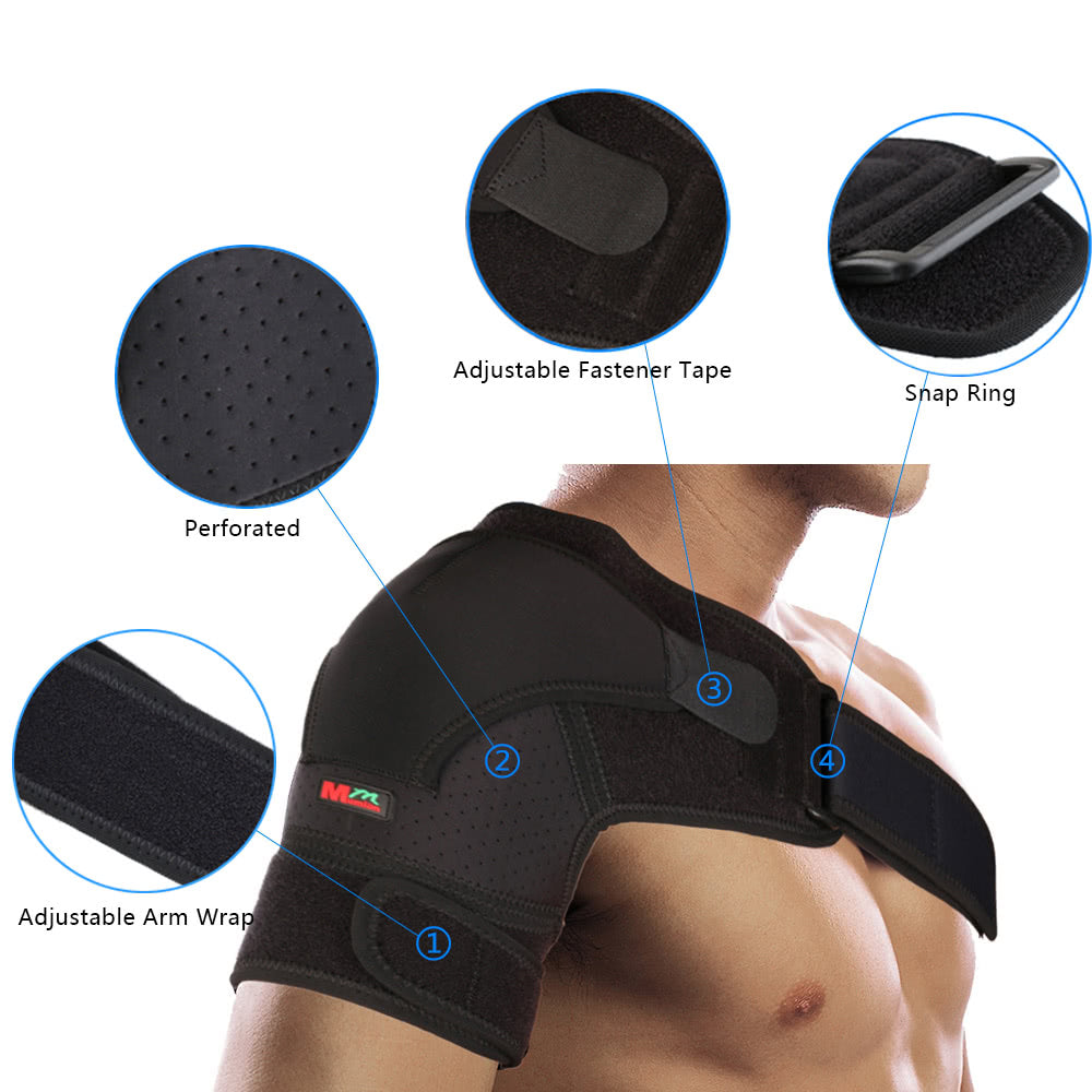 Adjustable Shoulder Support Brace for Pain Relief - Single Left/Right, Compression Wrap Belt for Gym Use