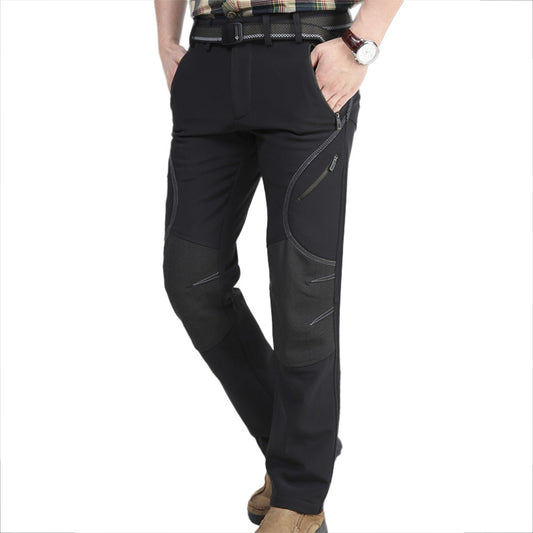 Mens Outdoor Fleece-Lined Water-Repellent Windproof Hiking Pants with 5 Zippered Pockets