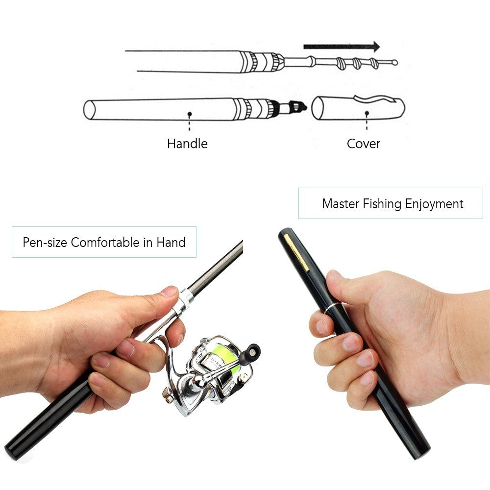 Mini Pen Telescopic Fishing Rod & Reel Combo Kit: Pocket Collapsible Spinning Set