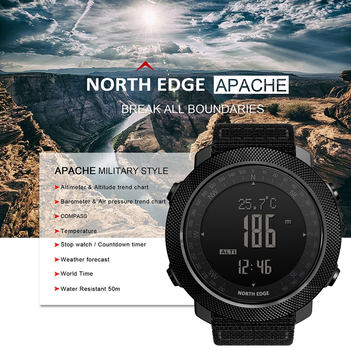 North Edge Mens LED Digital Sports Watch